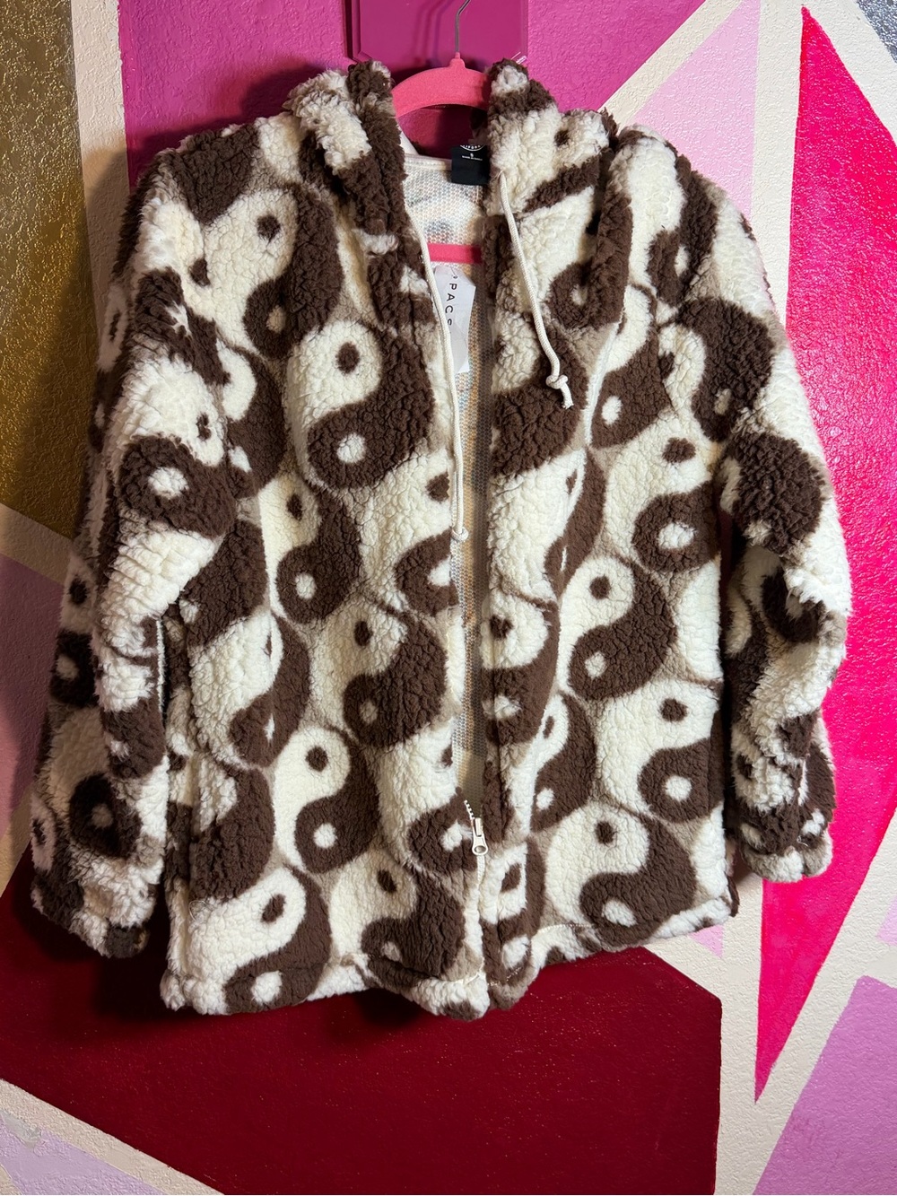 PacSun Yin Yang Sherpa Fleece Zip Hoodie Jacket Sz S